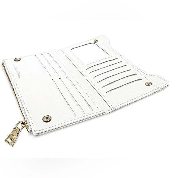 Badgley Mischka Sleek White Card Wallet with Exquisite Gold Hardware - Picture 2 of 3